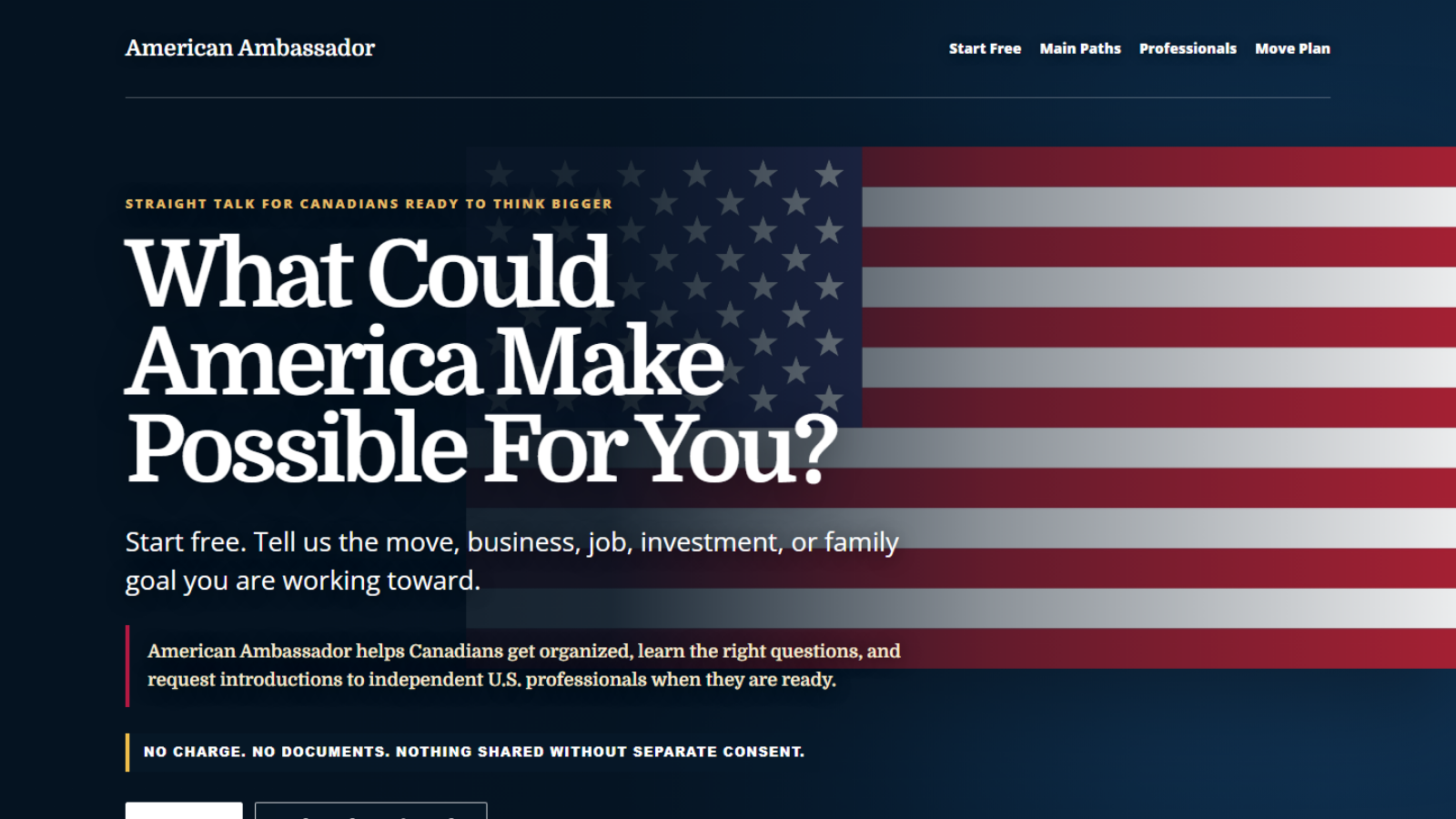 The American Ambassador referral-first website under construction